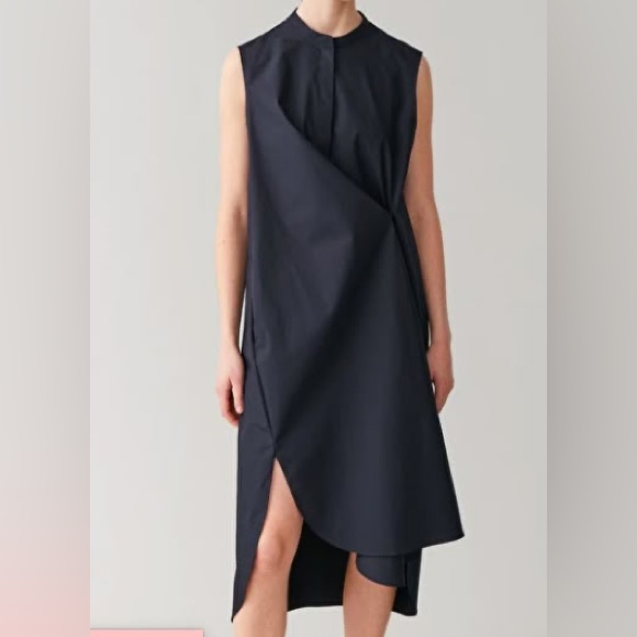 COS Dark Navy Sleeveless Dress Asymmetrical Size 4 - Picture 2 of 9